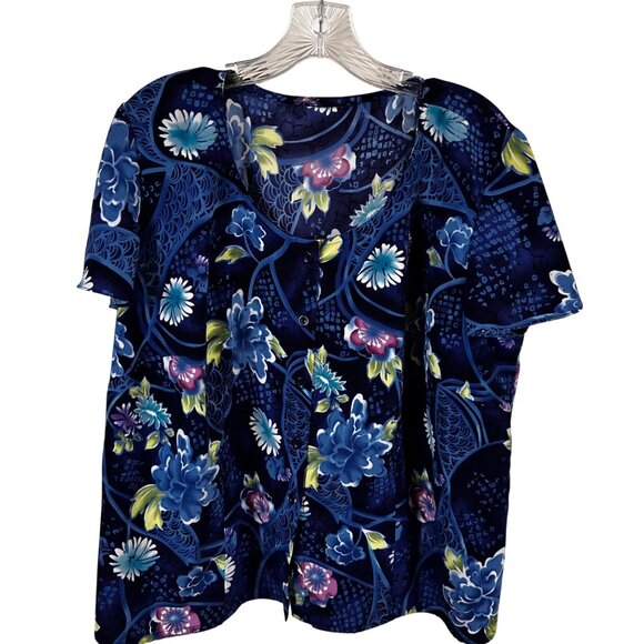 Womens Size XL Floral Patterned Womens Blouse Short Sleeve Button-Up - Picture 2 of 14